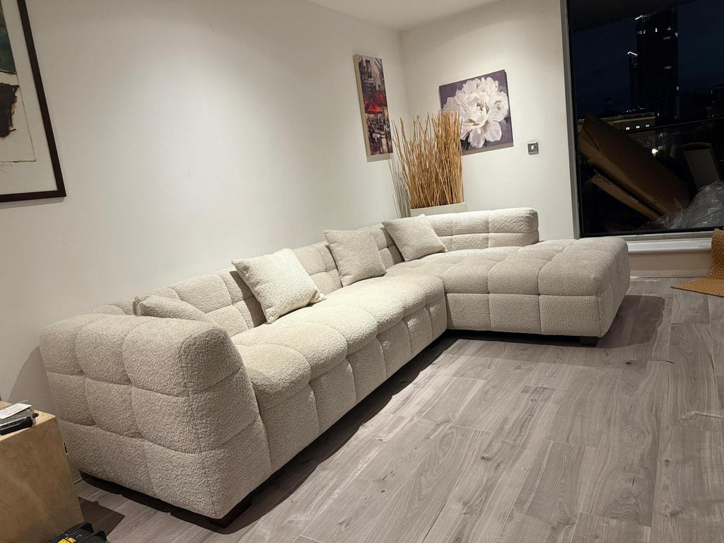 Aluxo Tribeca Right Hand Corner Group in Oatmeal Boucle Fabric